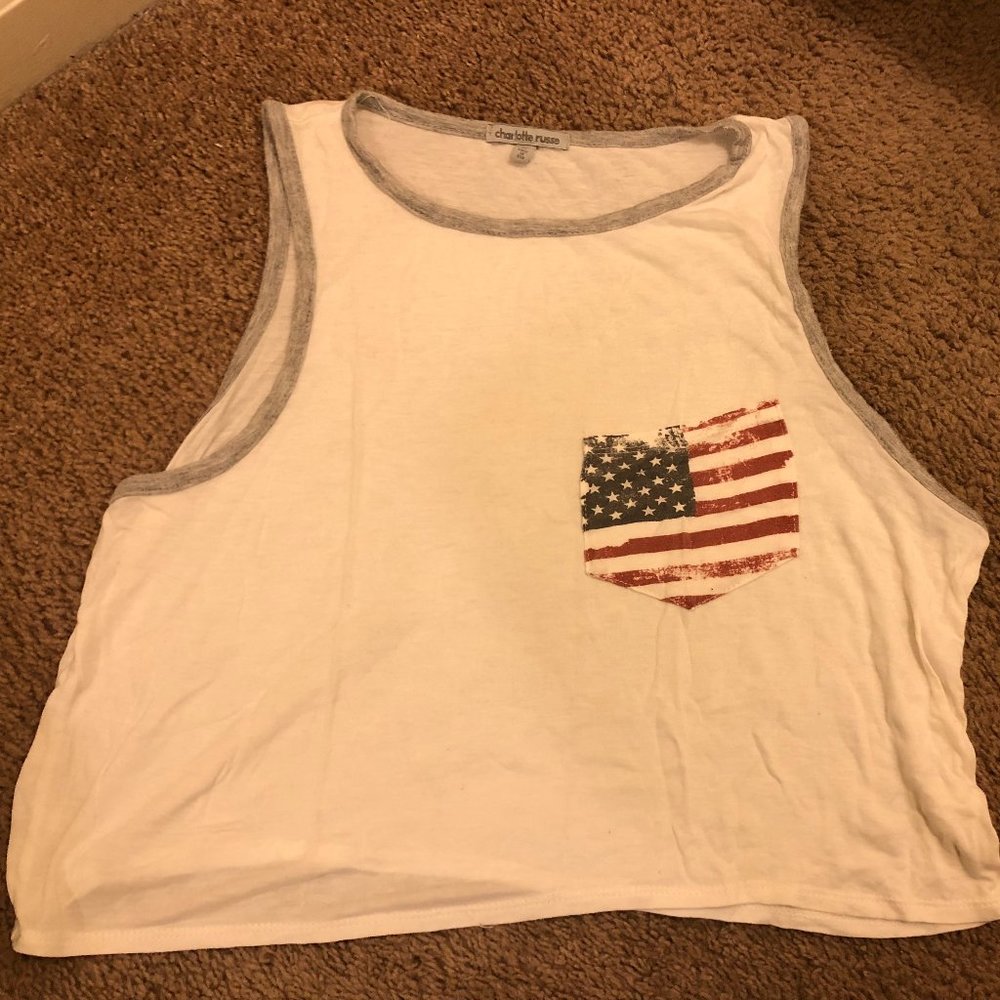American Flag Pocket White Tank